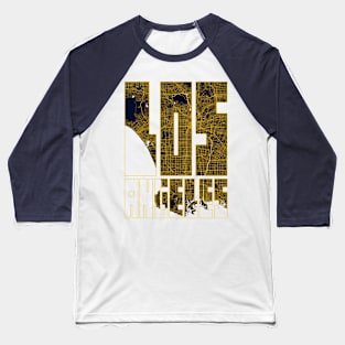 Los Angeles, USA City Map Typography - Gold Art Deco Baseball T-Shirt